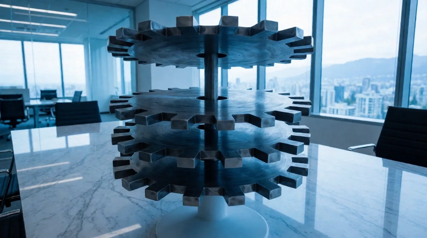 A misaligned mechanical workplace gear represents a missing page.